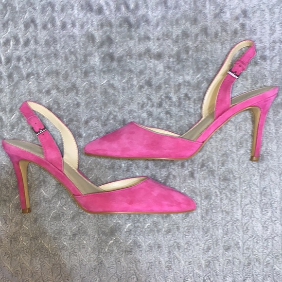 Marc Fisher MFDAVON Pink Leather Suede Slingback Heels - Picture 3 of 12